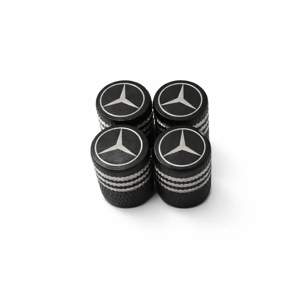 Valve Caps - Mercedes - Black with Logo